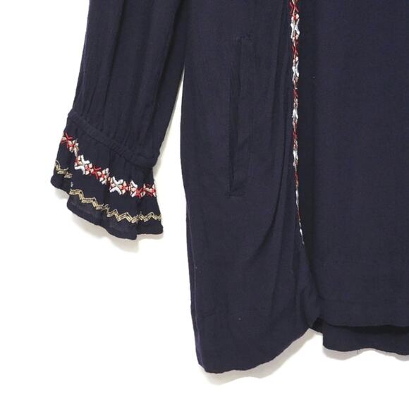 Tularosa Revolve V Neck Embroidered Boho Chic Navy Blue Tunic Mini Dress Size S - Picture 6 of 16